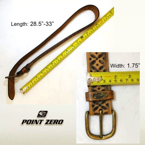 POINT ZERO Unisex Belt Brown Leather Black Burnished Geo Motifs Brass Buckle, S - Picture 9 of 11
